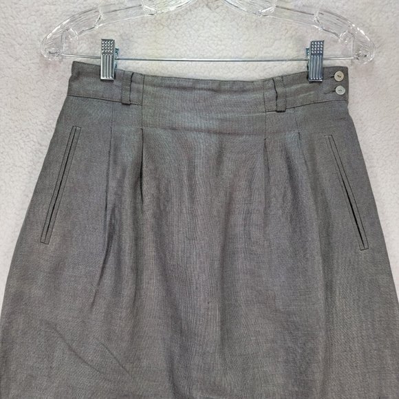Vintage Liz Claiborne Gray Pure Linen High Waist Pleated Unique Pencil Skirt - Picture 3 of 12